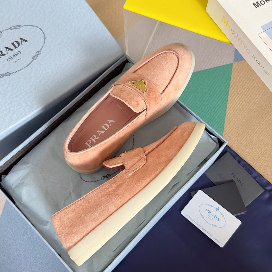Pra Pink Suede Leather Loafers 25mm Rubber Sole - 35