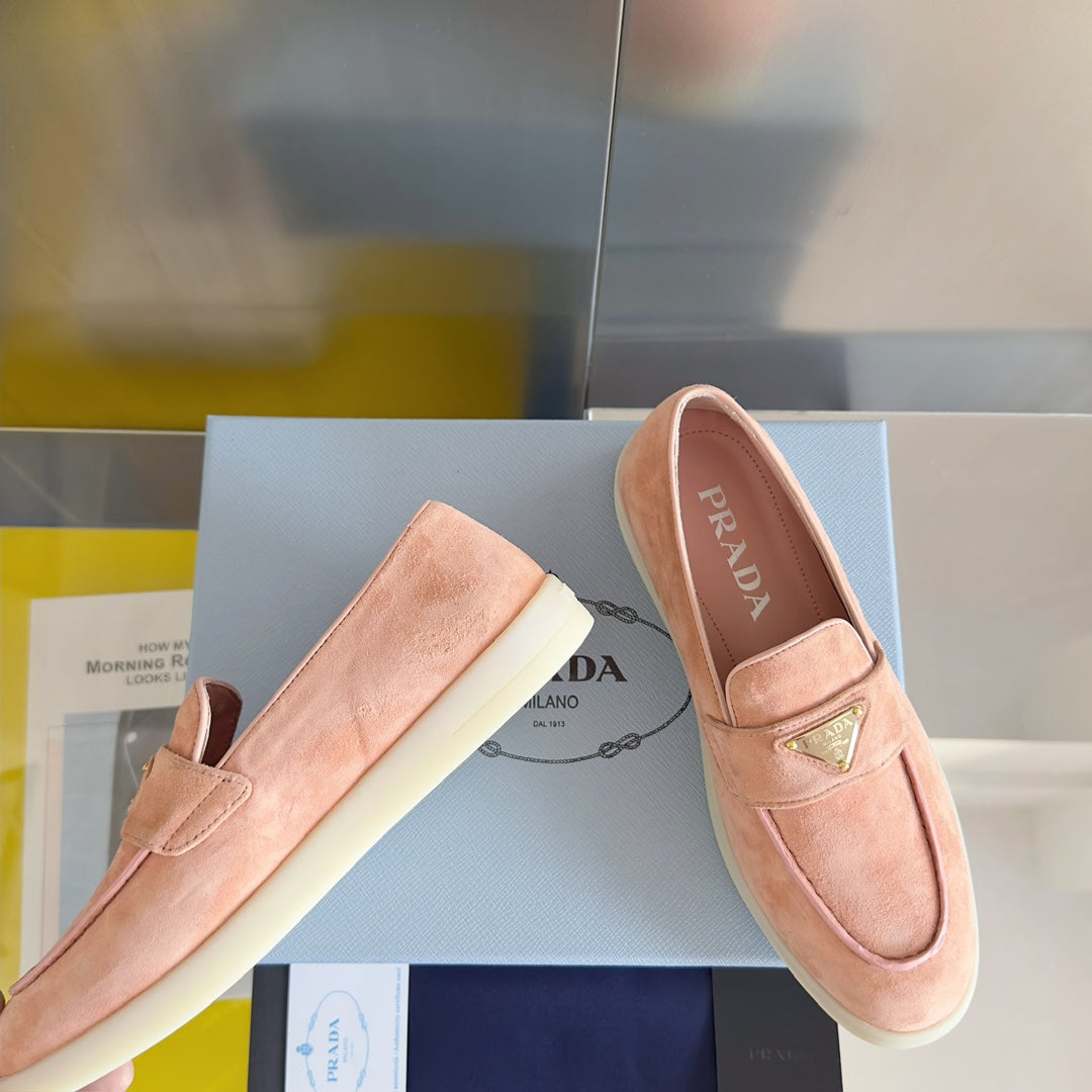 Pra Pink Suede Leather Loafers 25mm Rubber Sole - 35