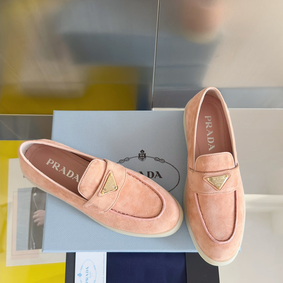 Pra Pink Suede Leather Loafers 25mm Rubber Sole - 35