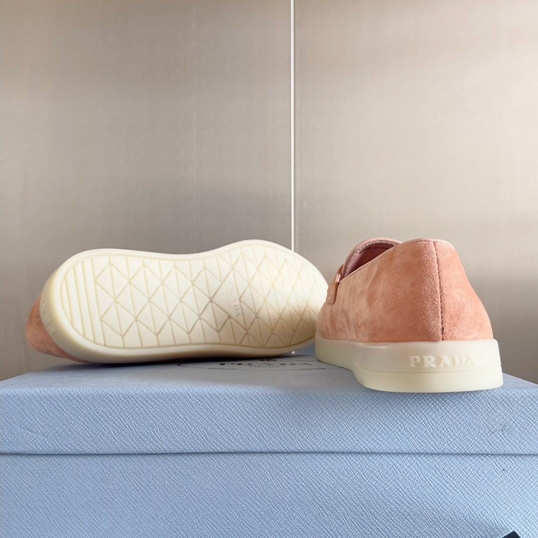 Pra Pink Suede Leather Loafers 25mm Rubber Sole - 35