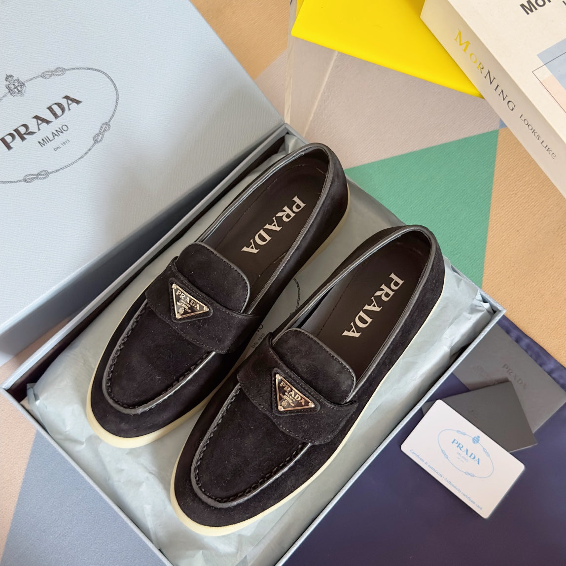 Pra Black Suede Leather Loafers 25mm Rubber Sole - 35
