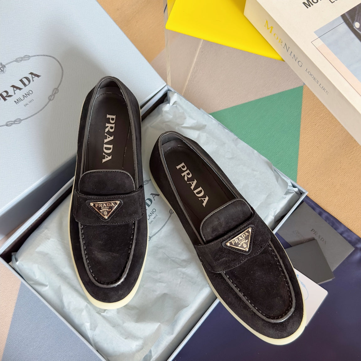 Pra Black Suede Leather Loafers 25mm Rubber Sole - 35