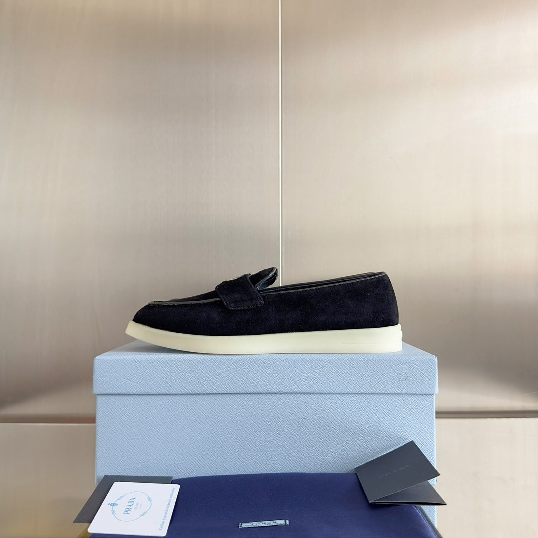 Pra Black Suede Leather Loafers 25mm Rubber Sole - 35
