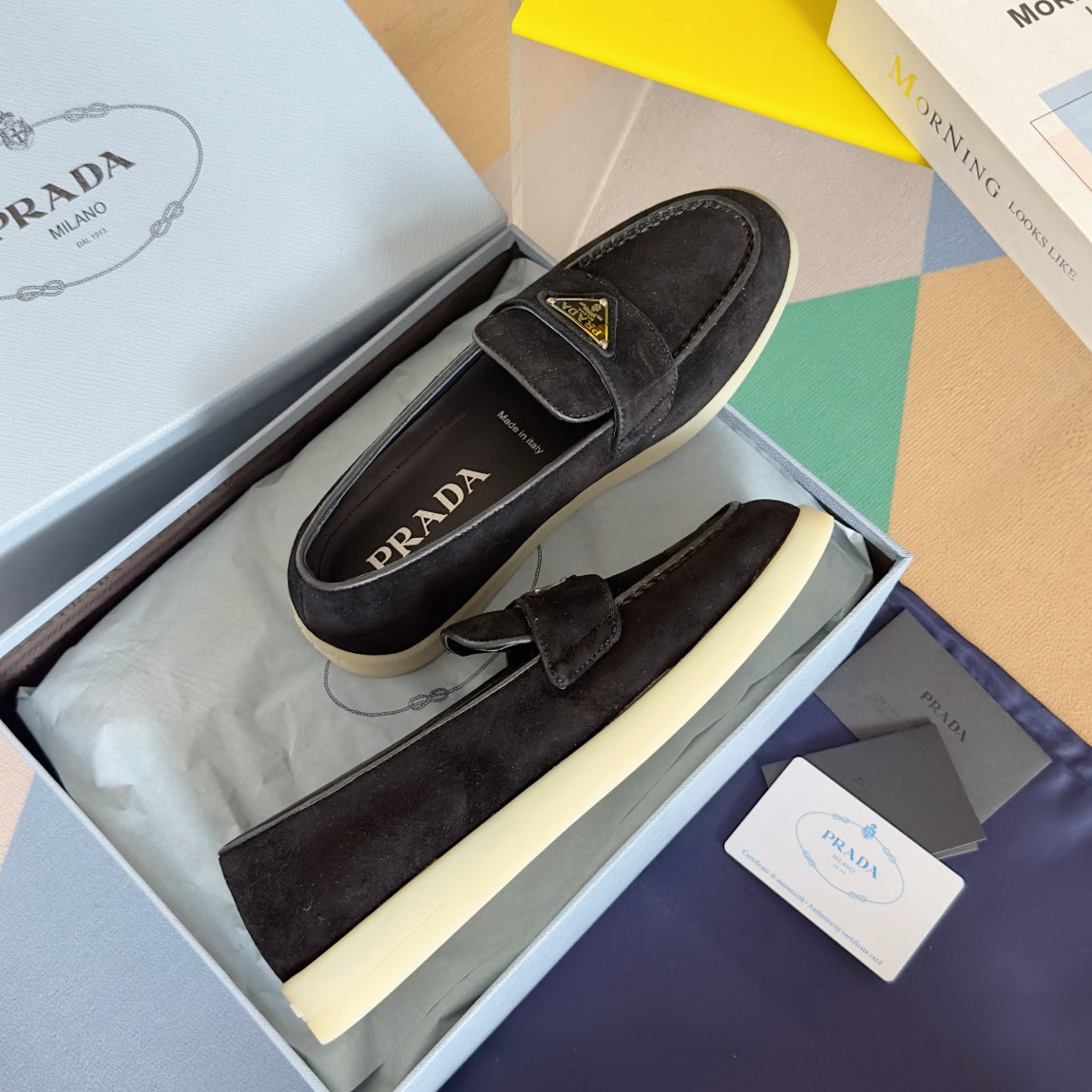 Pra Black Suede Leather Loafers 25mm Rubber Sole - 35