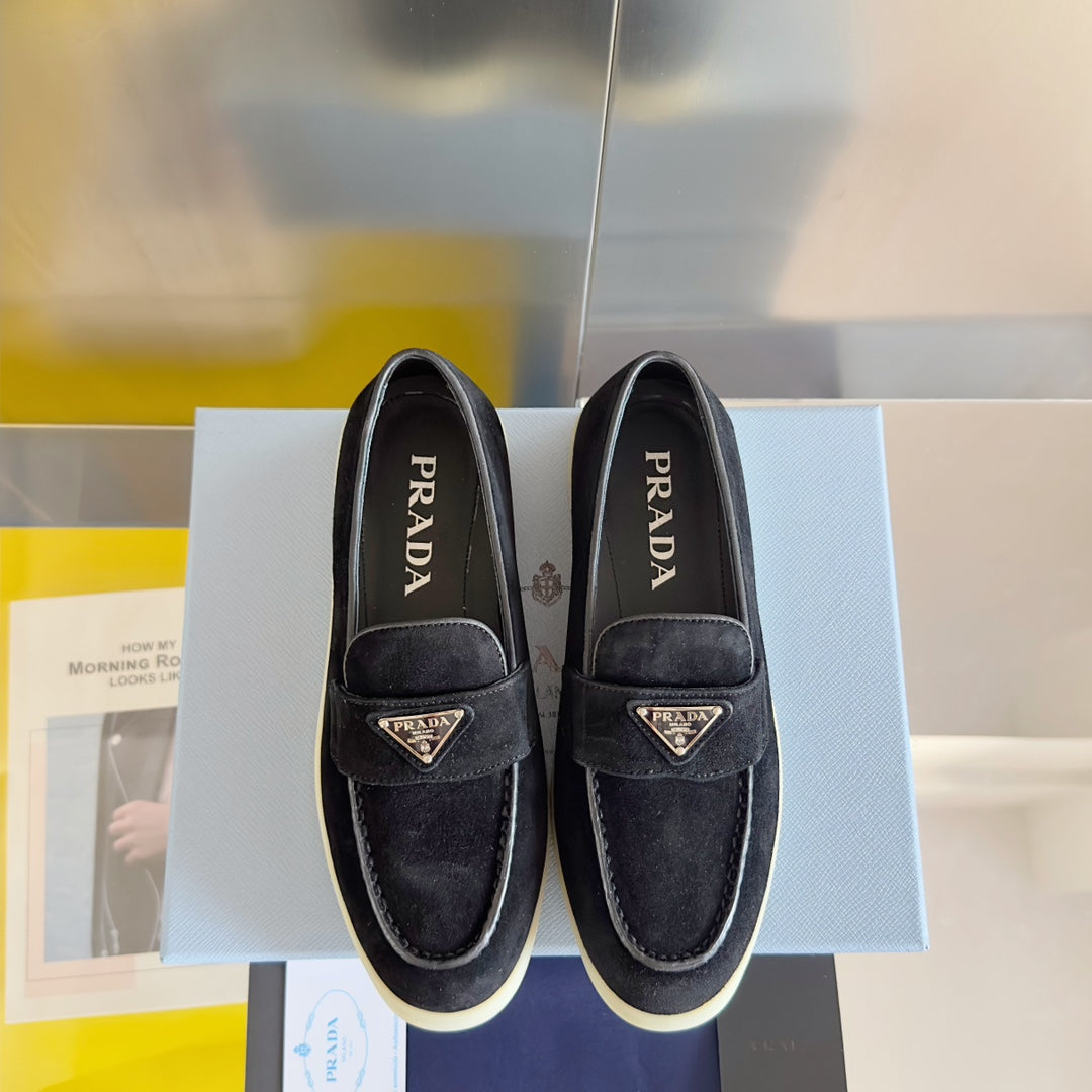 Pra Black Suede Leather Loafers 25mm Rubber Sole - 35