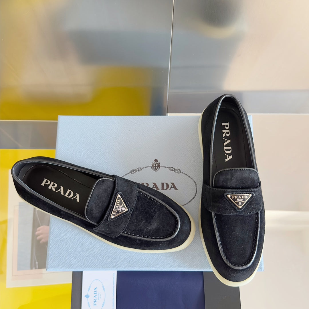 Pra Black Suede Leather Loafers 25mm Rubber Sole - 35