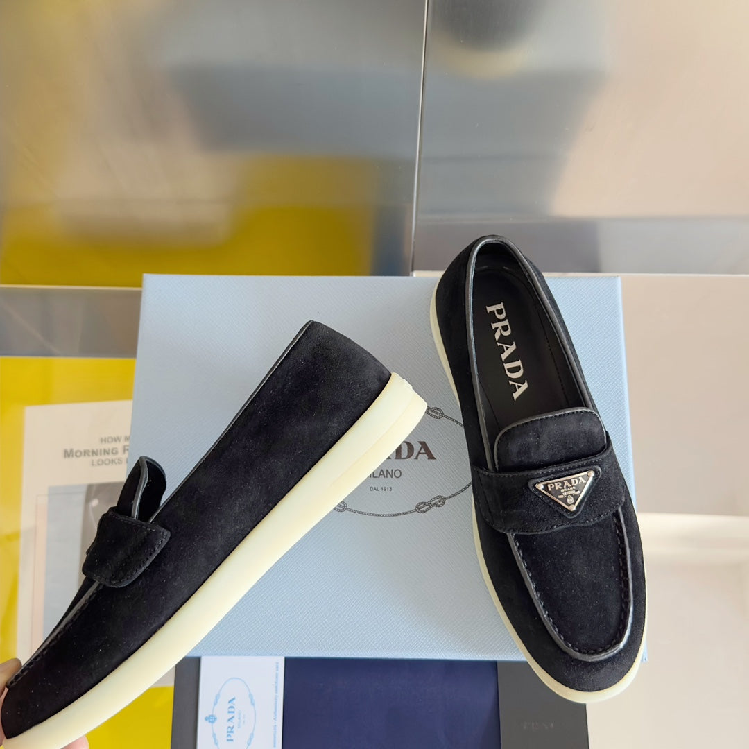 Pra Black Suede Leather Loafers 25mm Rubber Sole - 35