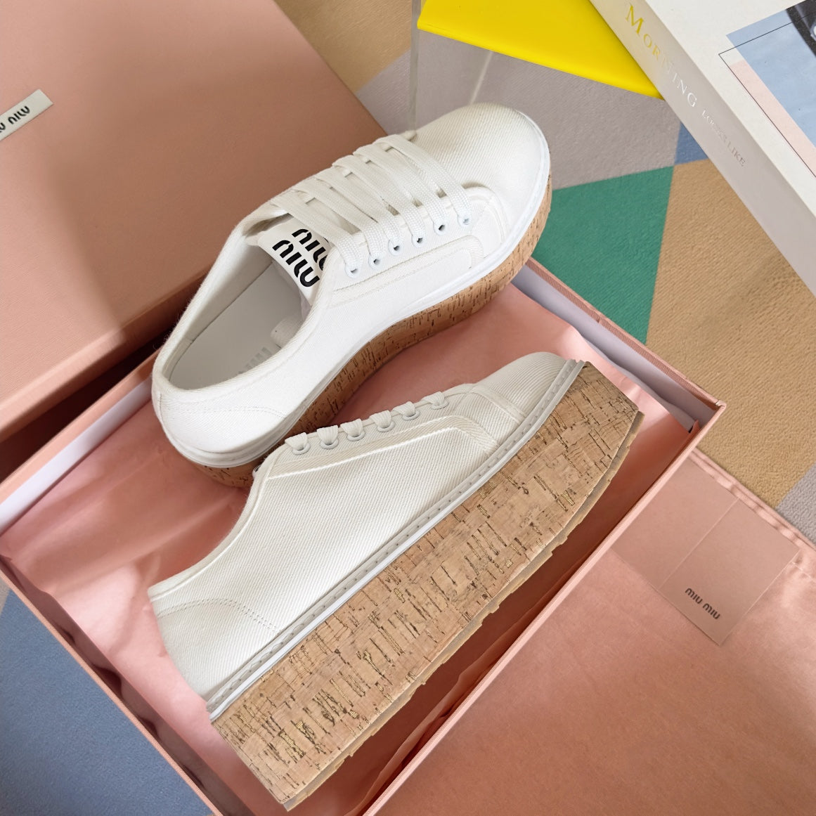 Lace - up Platform Shoes White Canvas - 35