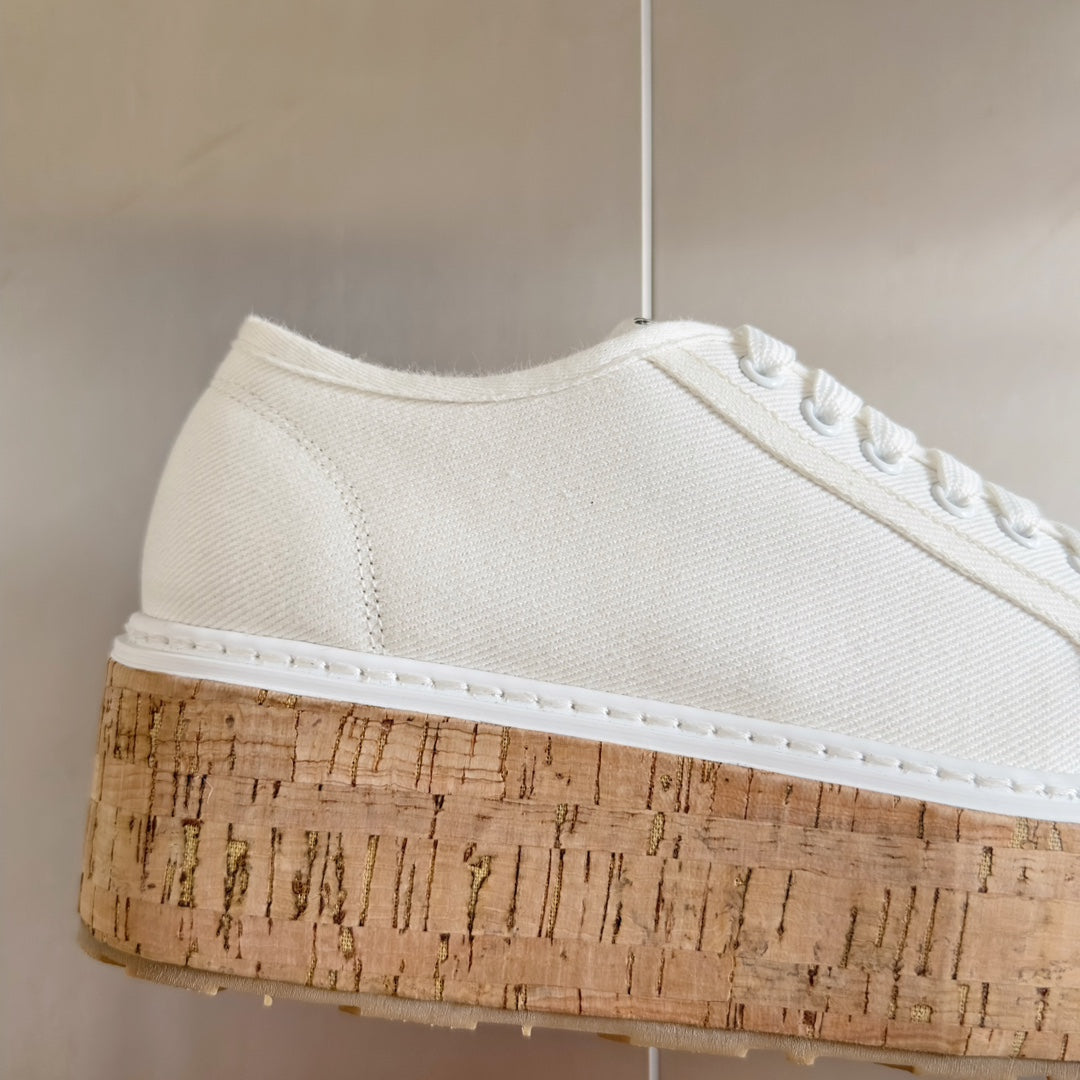 Lace - up Platform Shoes White Canvas - 35