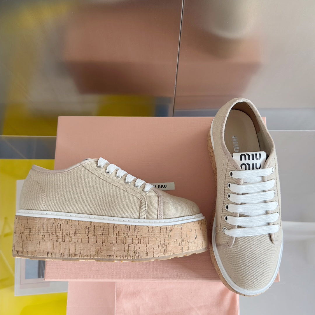 Lace - up Platform Shoes Buttercream Canvas - 35