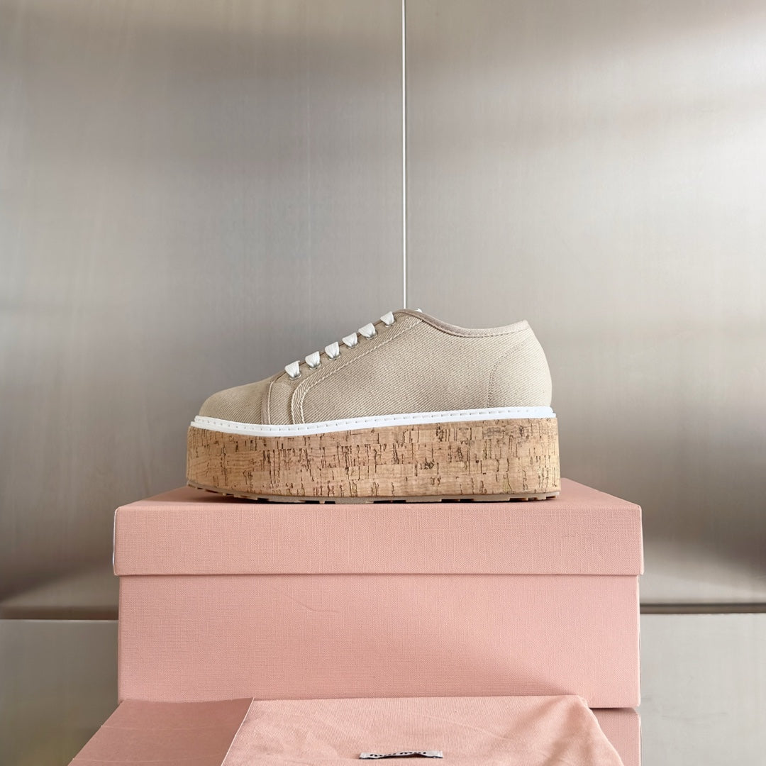 Lace - up Platform Shoes Buttercream Canvas - 35