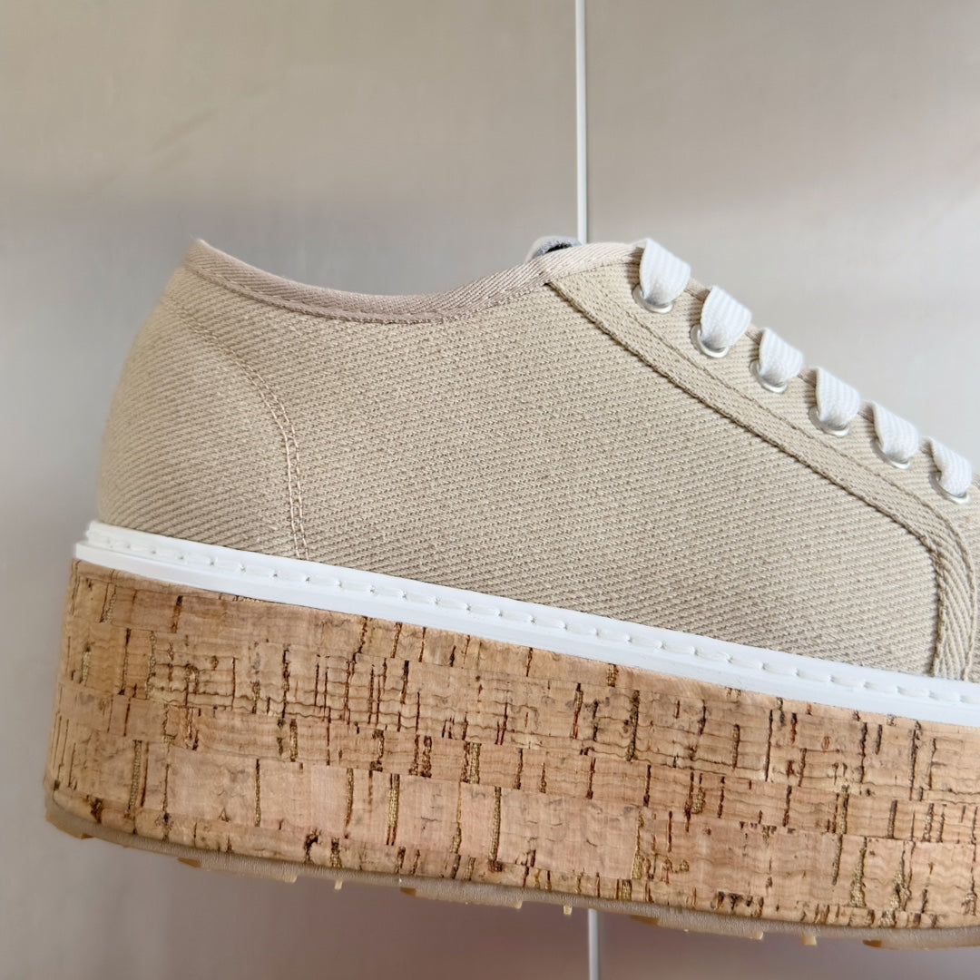 Lace - up Platform Shoes Buttercream Canvas - 35