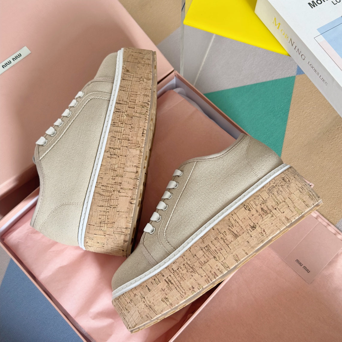 Lace - up Platform Shoes Buttercream Canvas - 35