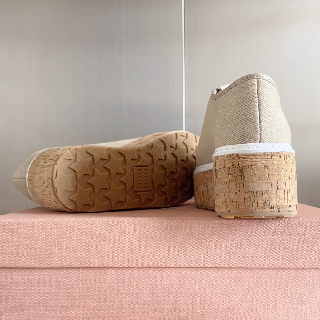 Lace - up Platform Shoes Buttercream Canvas - 35