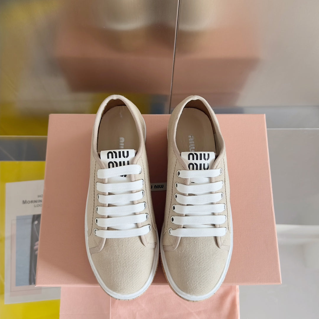 Lace - up Platform Shoes Buttercream Canvas - 35