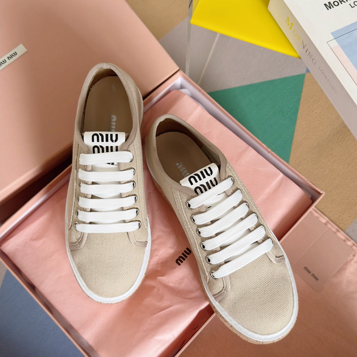 Lace - up Platform Shoes Buttercream Canvas - 35