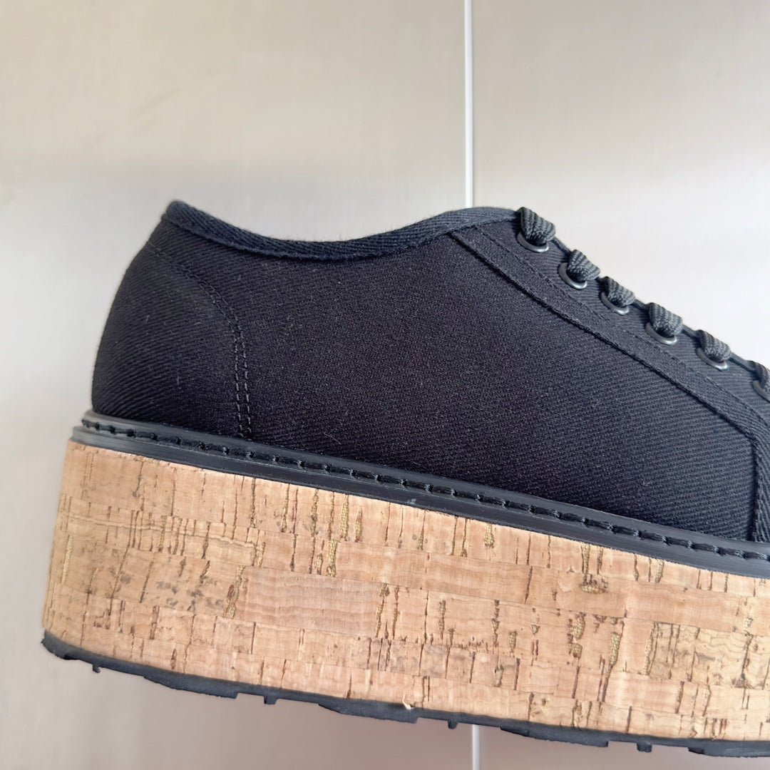 Lace - up Platform Shoes Black Canvas - 35