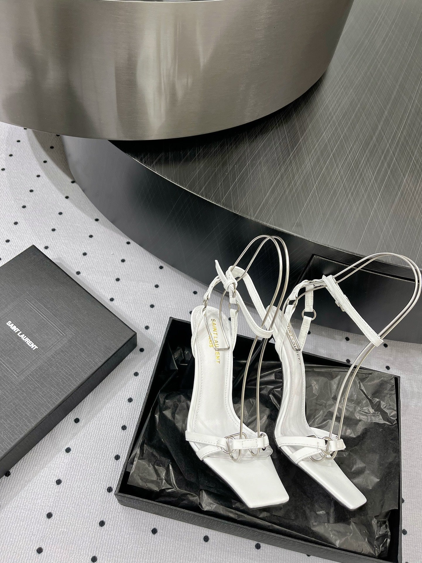 SL ANKLE-BUCKLE HEELED SANDALS WHITE CALFSKIN - 35