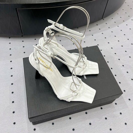 SL ANKLE-BUCKLE HEELED SANDALS WHITE CALFSKIN - 35