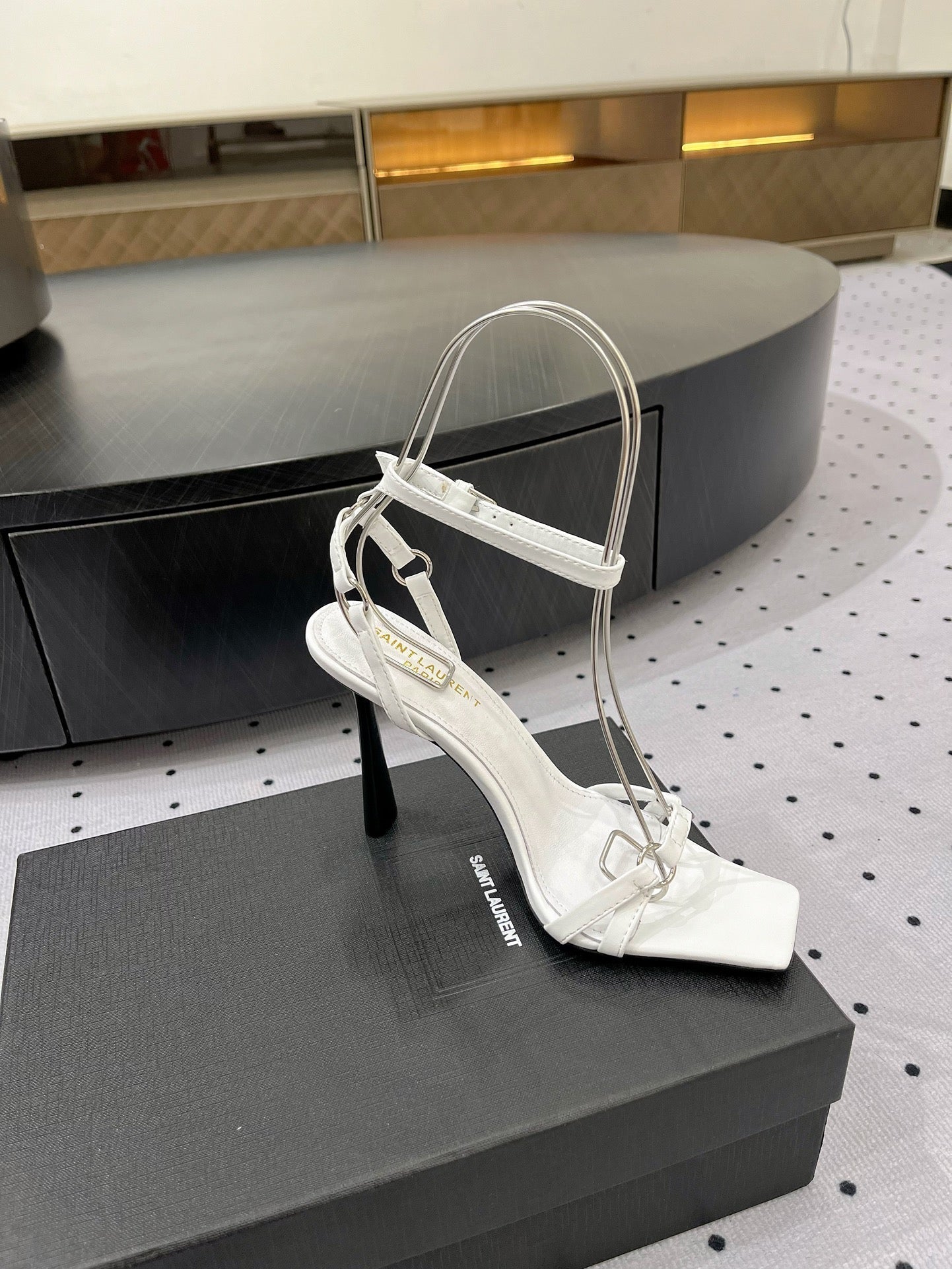 SL ANKLE-BUCKLE HEELED SANDALS WHITE CALFSKIN - 35
