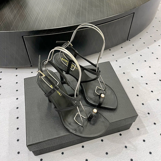 SL LINDEN HEELED SANDALS BLACK CALFSKIN - 35