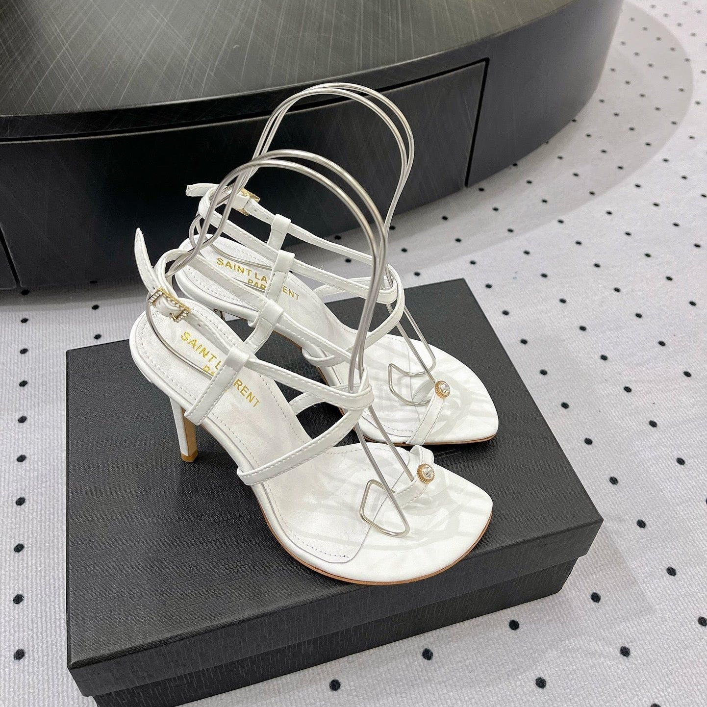 SL LINDEN HEELED SANDALS WHITE CALFSKIN - 35