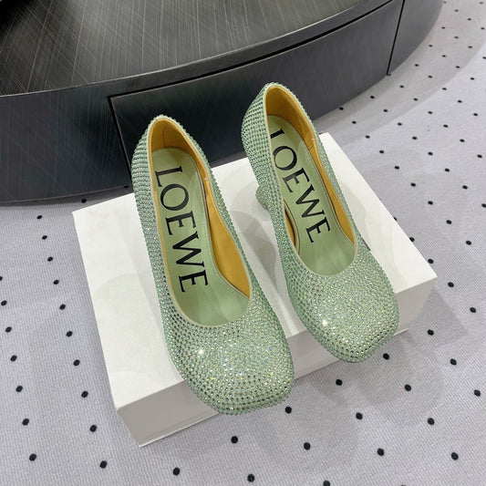 Loew pump 100 in suede and allover rhinestones pastel green - 35