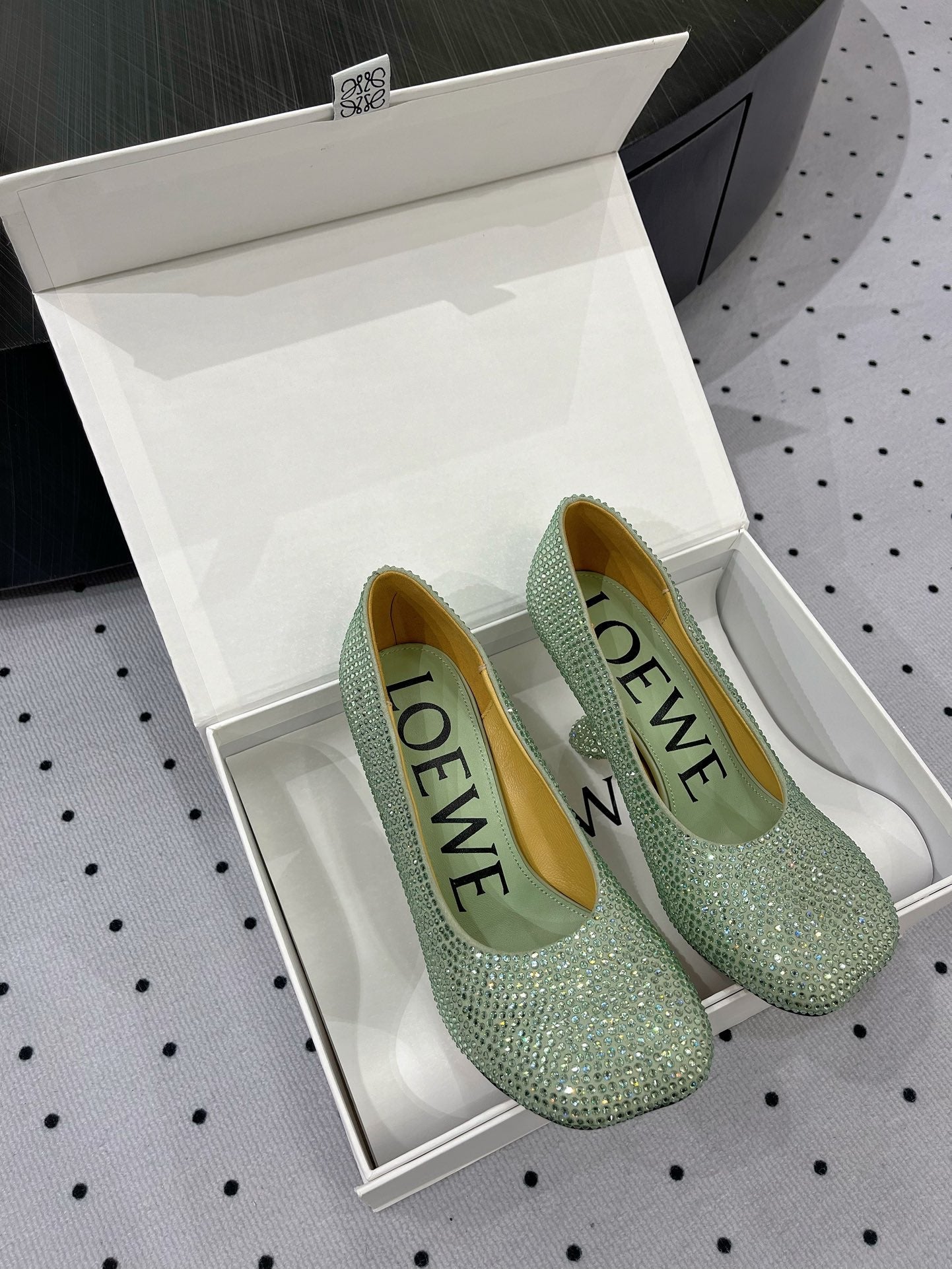 Loew pump 100 in suede and allover rhinestones pastel green - 35