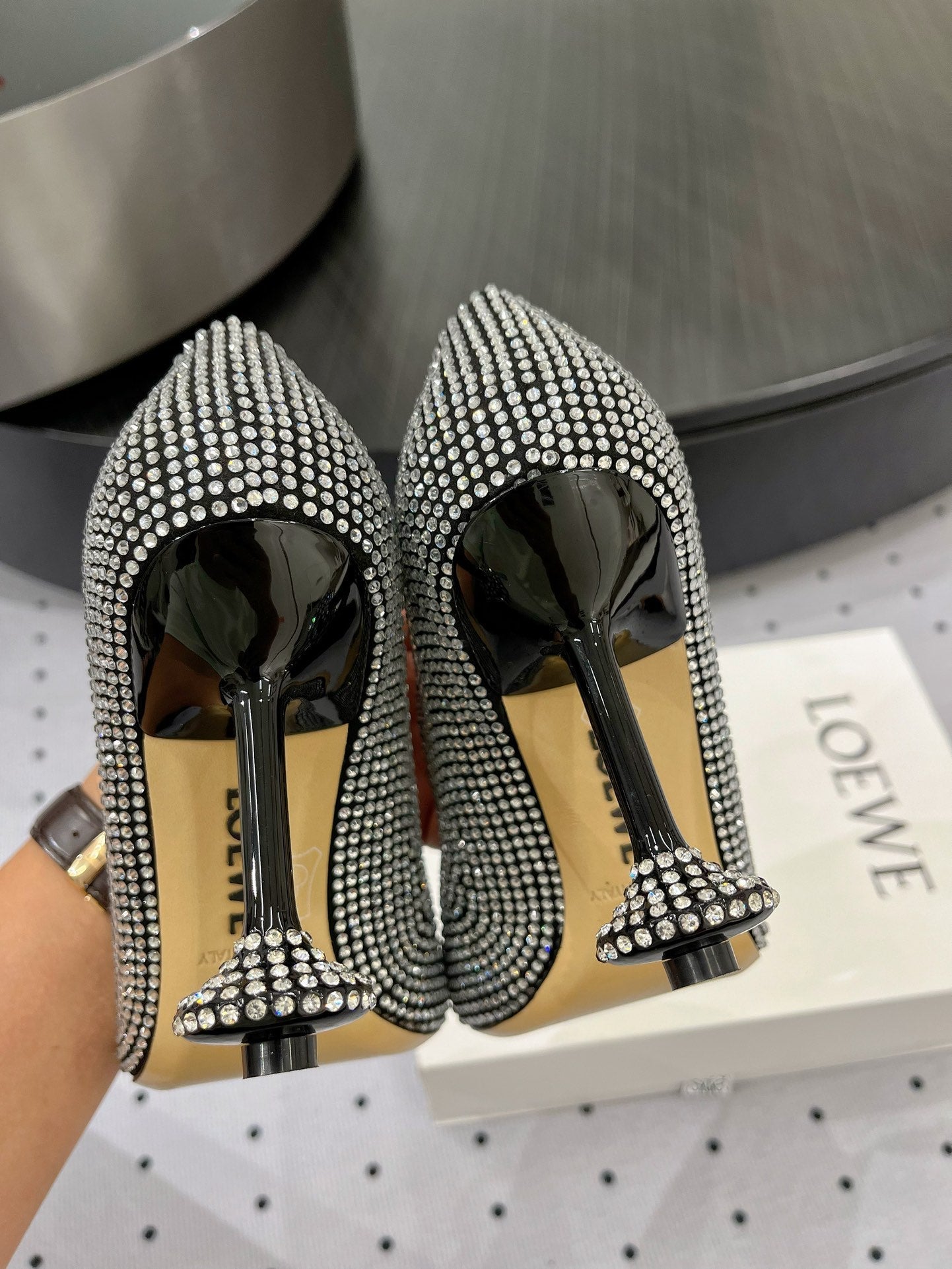 Loew pump 100 in suede and allover rhinestones black - 35