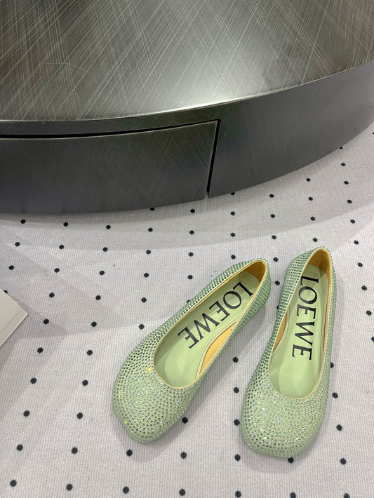 Toy ballerina in suede and allover rhinestones pastel green - 35
