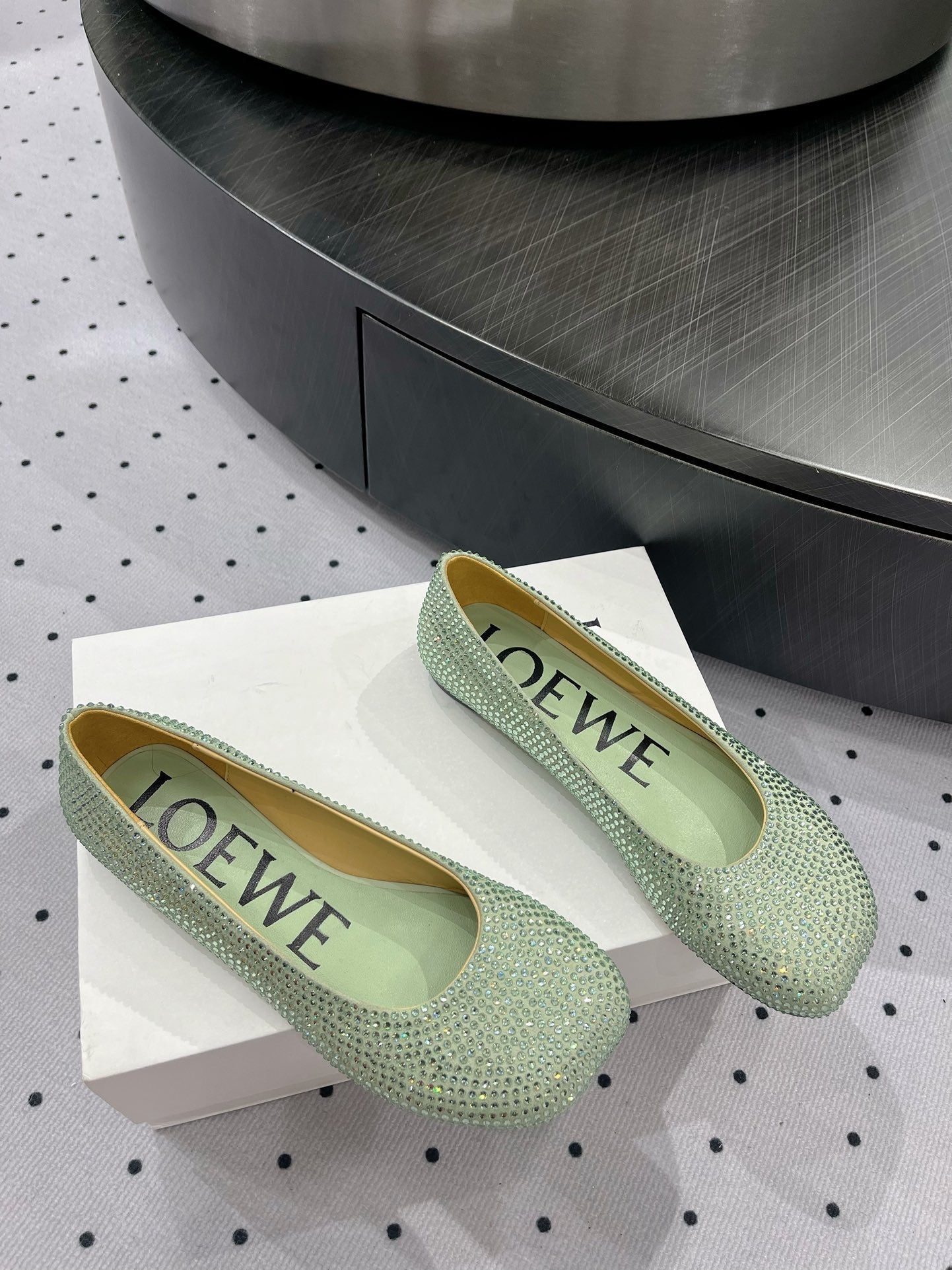 Toy ballerina in suede and allover rhinestones pastel green - 35