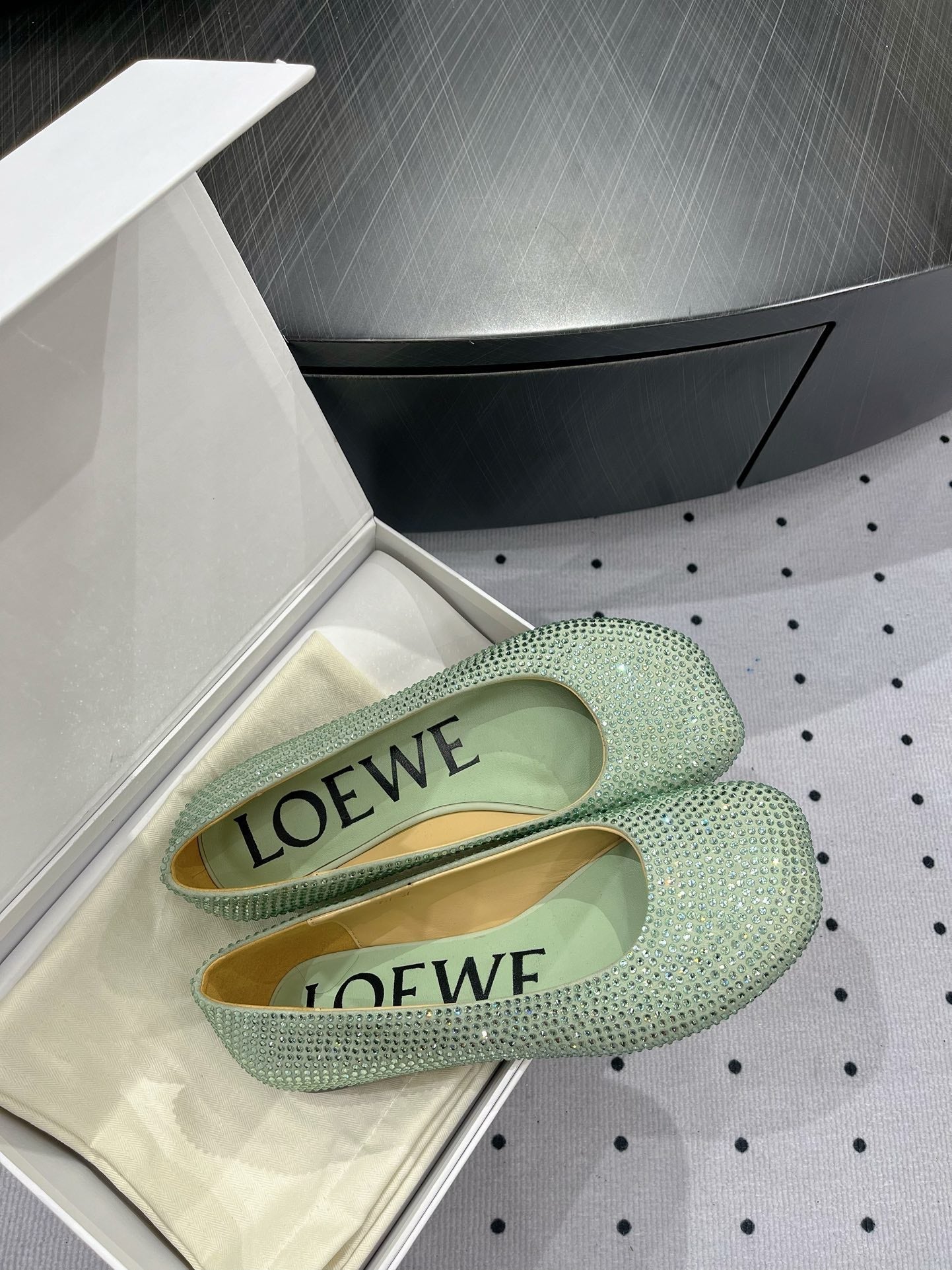 Toy ballerina in suede and allover rhinestones pastel green - 35