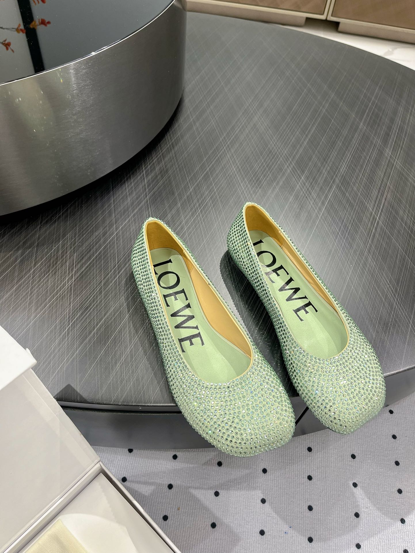 Toy ballerina in suede and allover rhinestones pastel green - 35