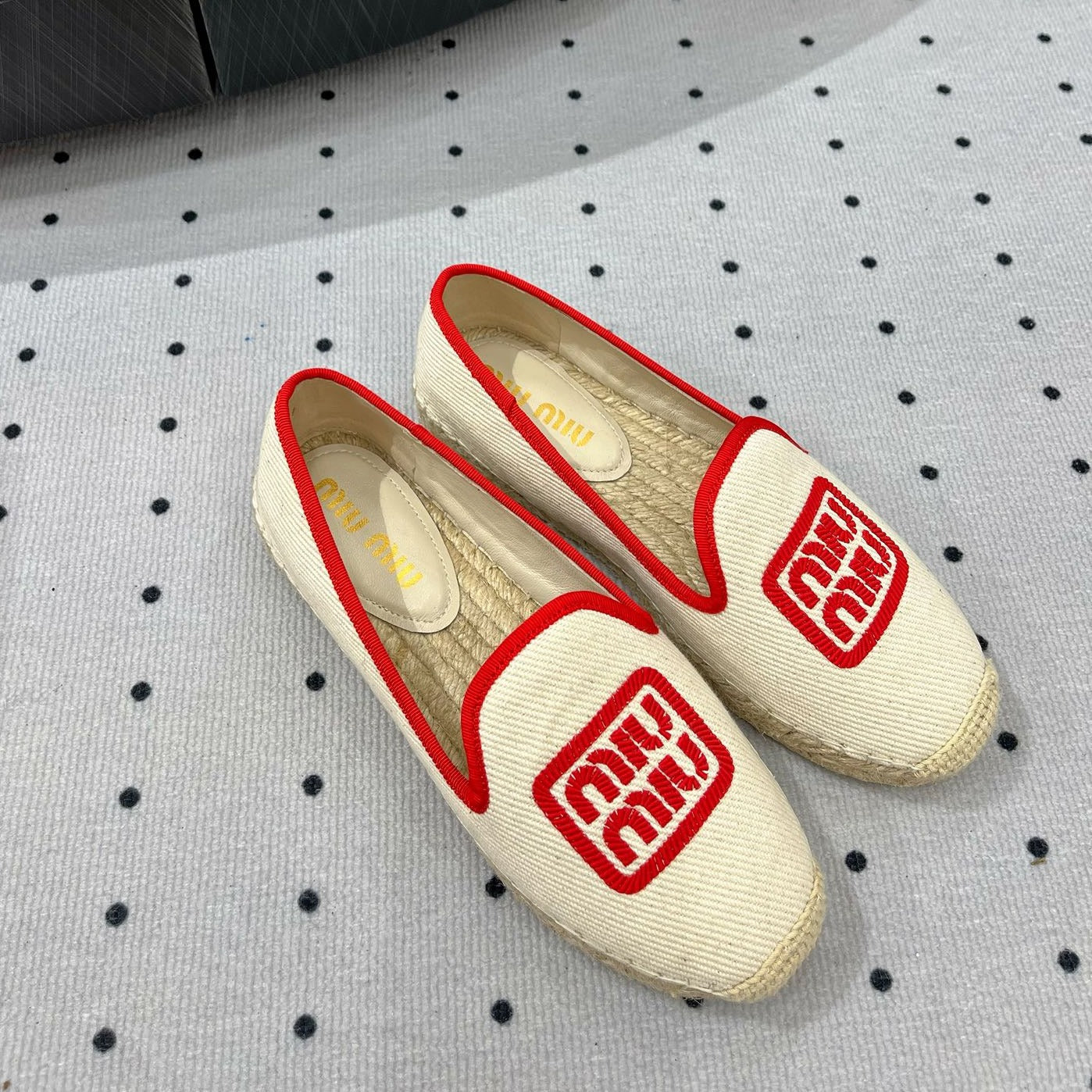 Loafer Shoes Ivory With Red Border Fabric Linen - 35