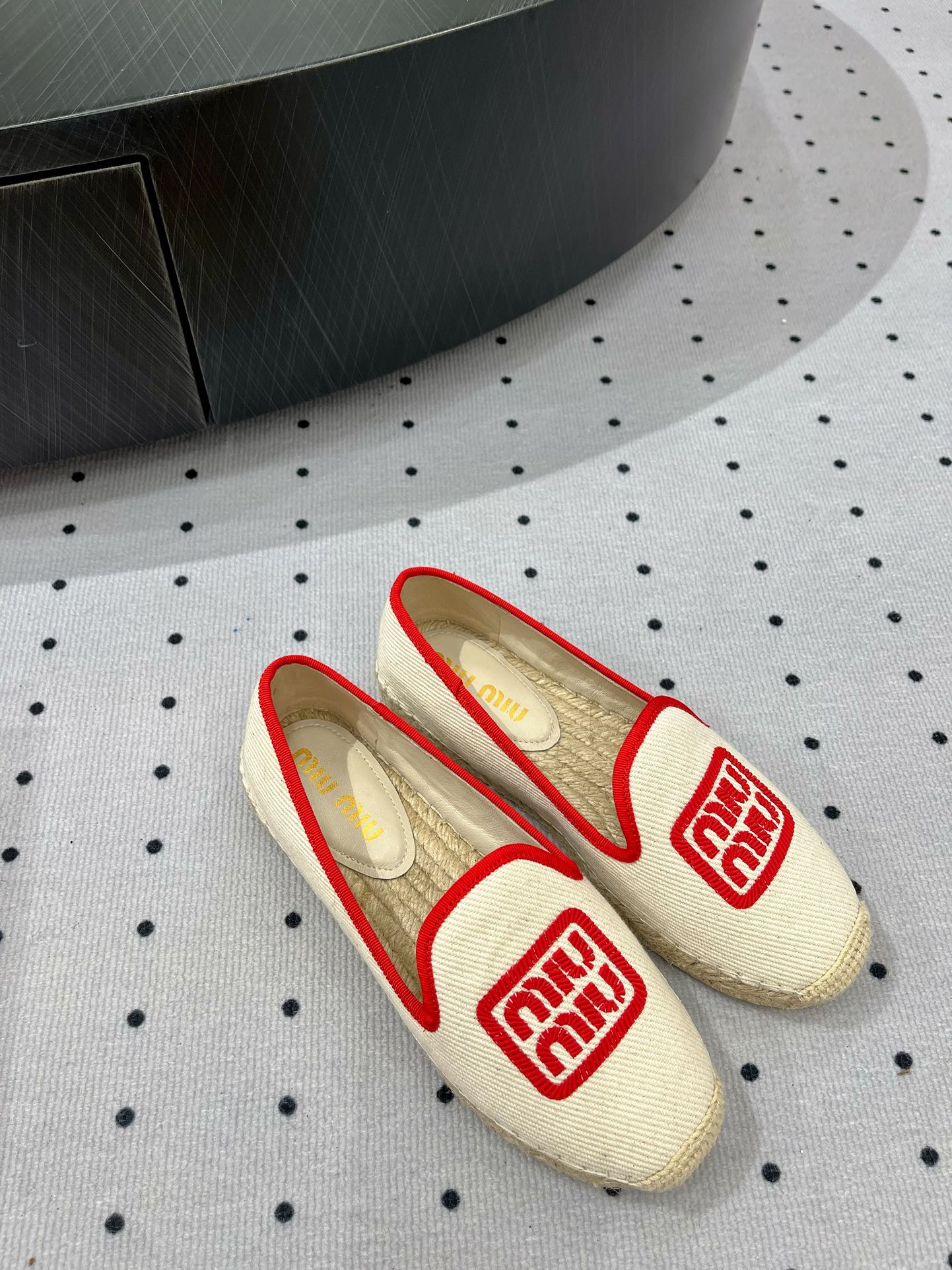 Loafer Shoes Ivory With Red Border Fabric Linen - 35