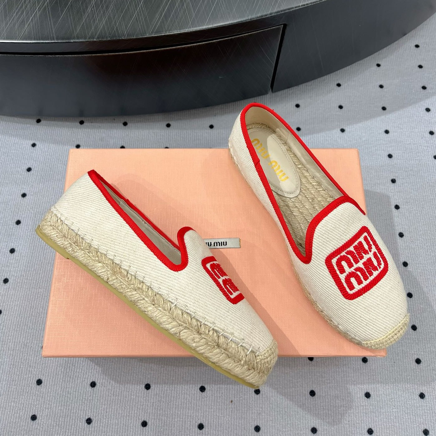 Loafer Shoes Ivory With Red Border Fabric Linen - 35