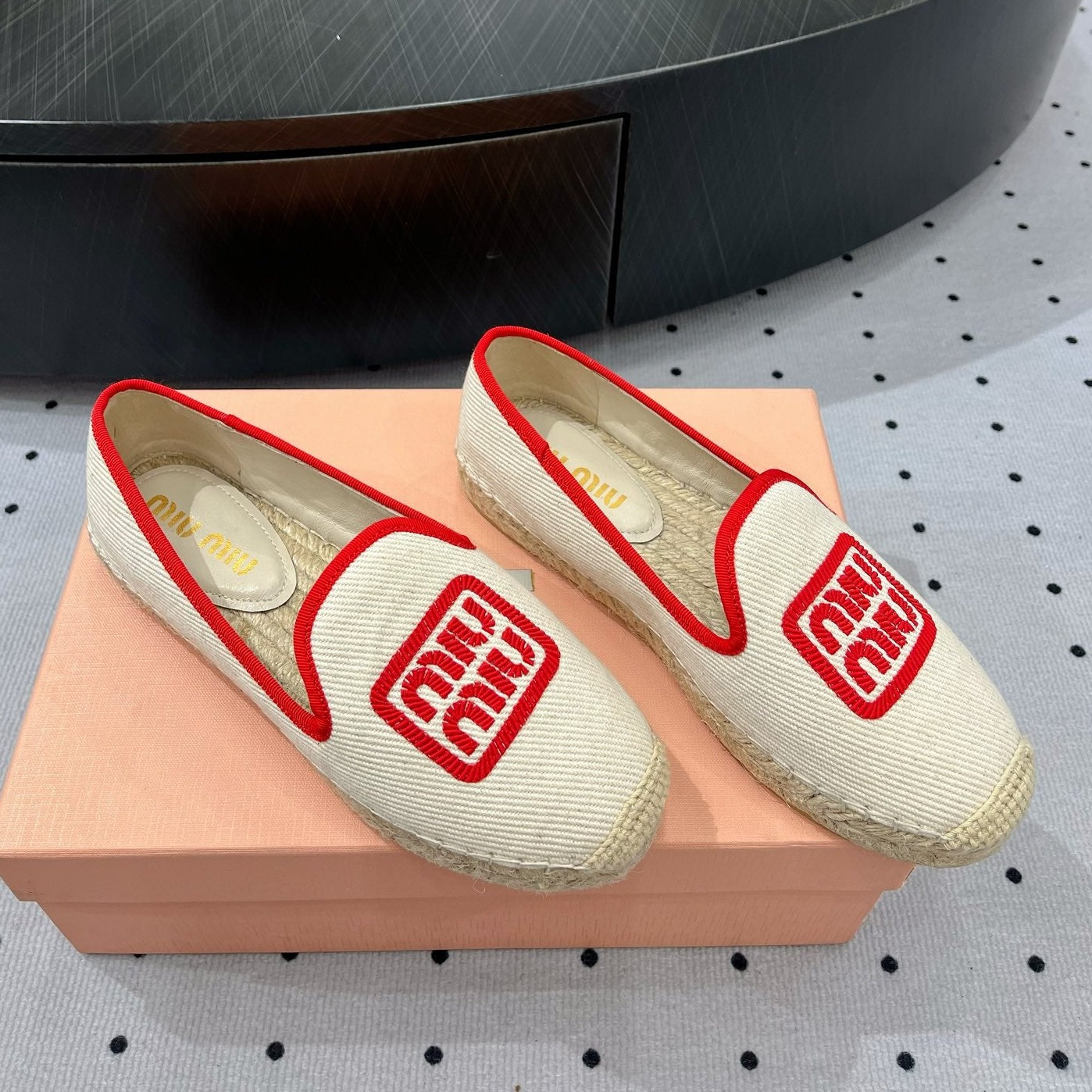 Loafer Shoes Ivory With Red Border Fabric Linen - 35