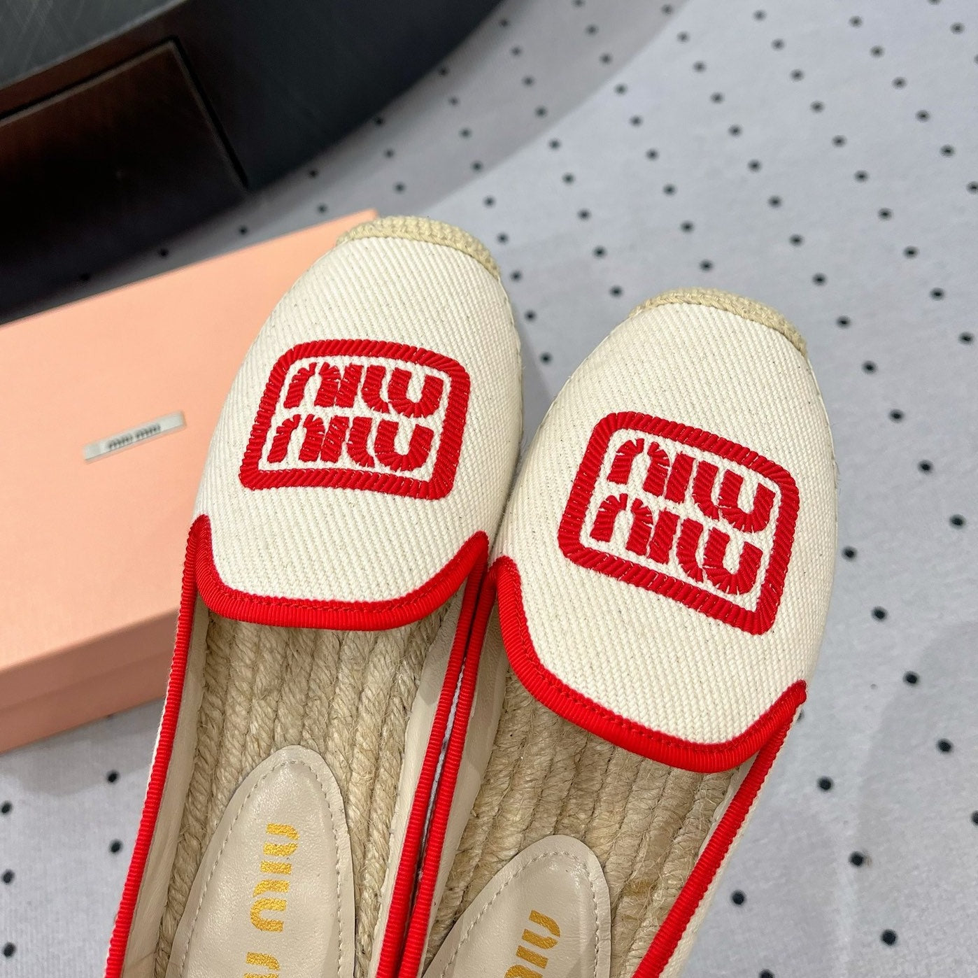Loafer Shoes Ivory With Red Border Fabric Linen - 35