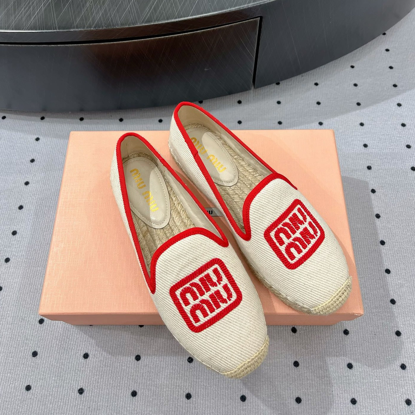Loafer Shoes Ivory With Red Border Fabric Linen - 35