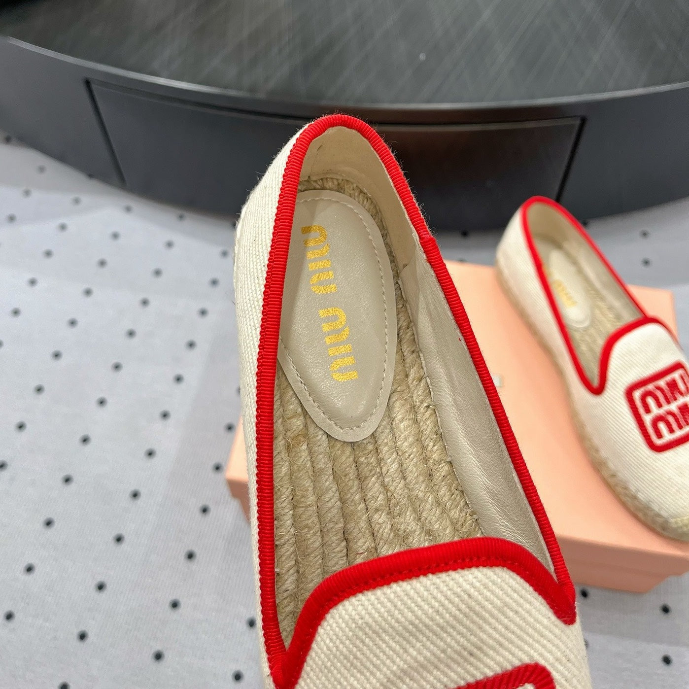 Loafer Shoes Ivory With Red Border Fabric Linen - 35