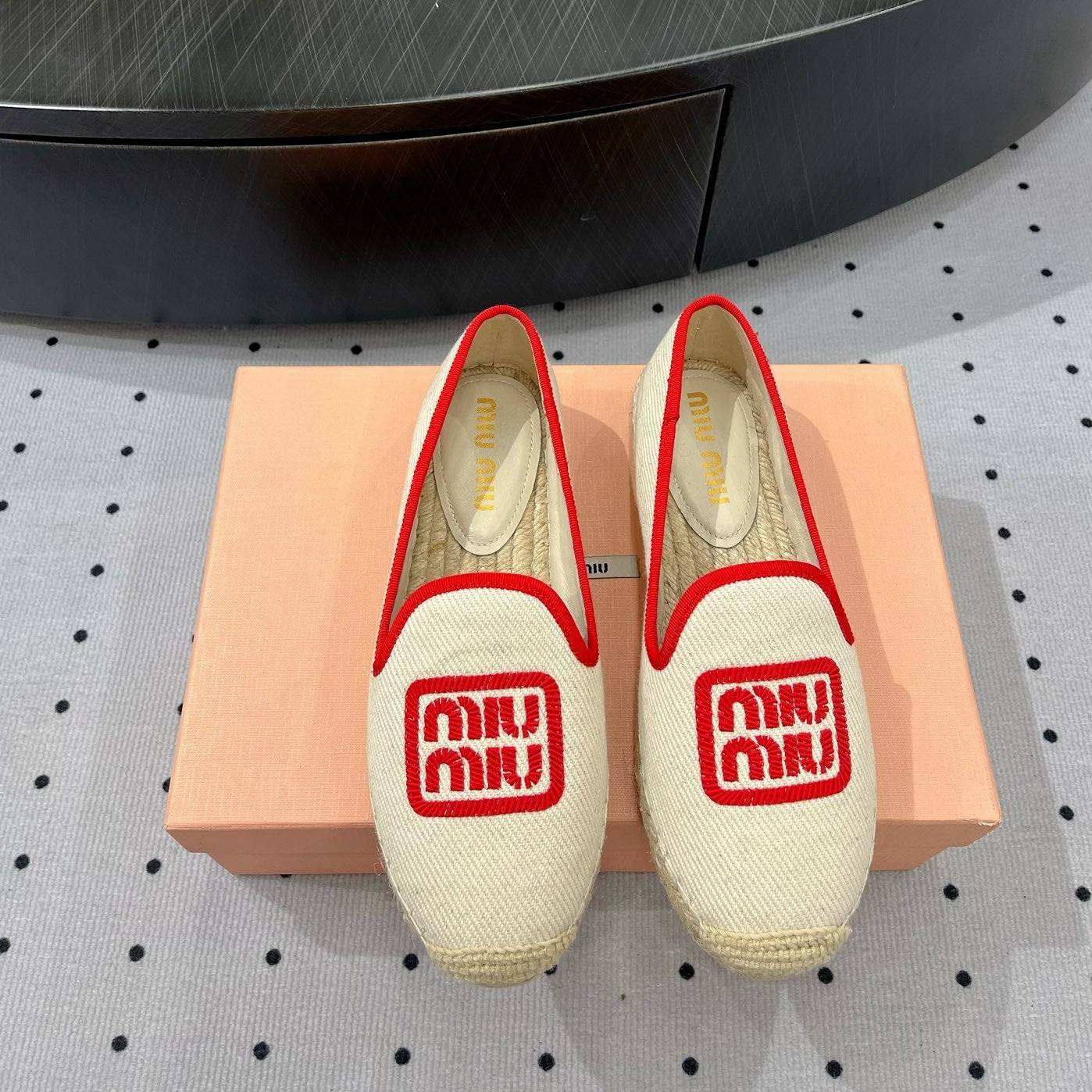 Loafer Shoes Ivory With Red Border Fabric Linen - 35