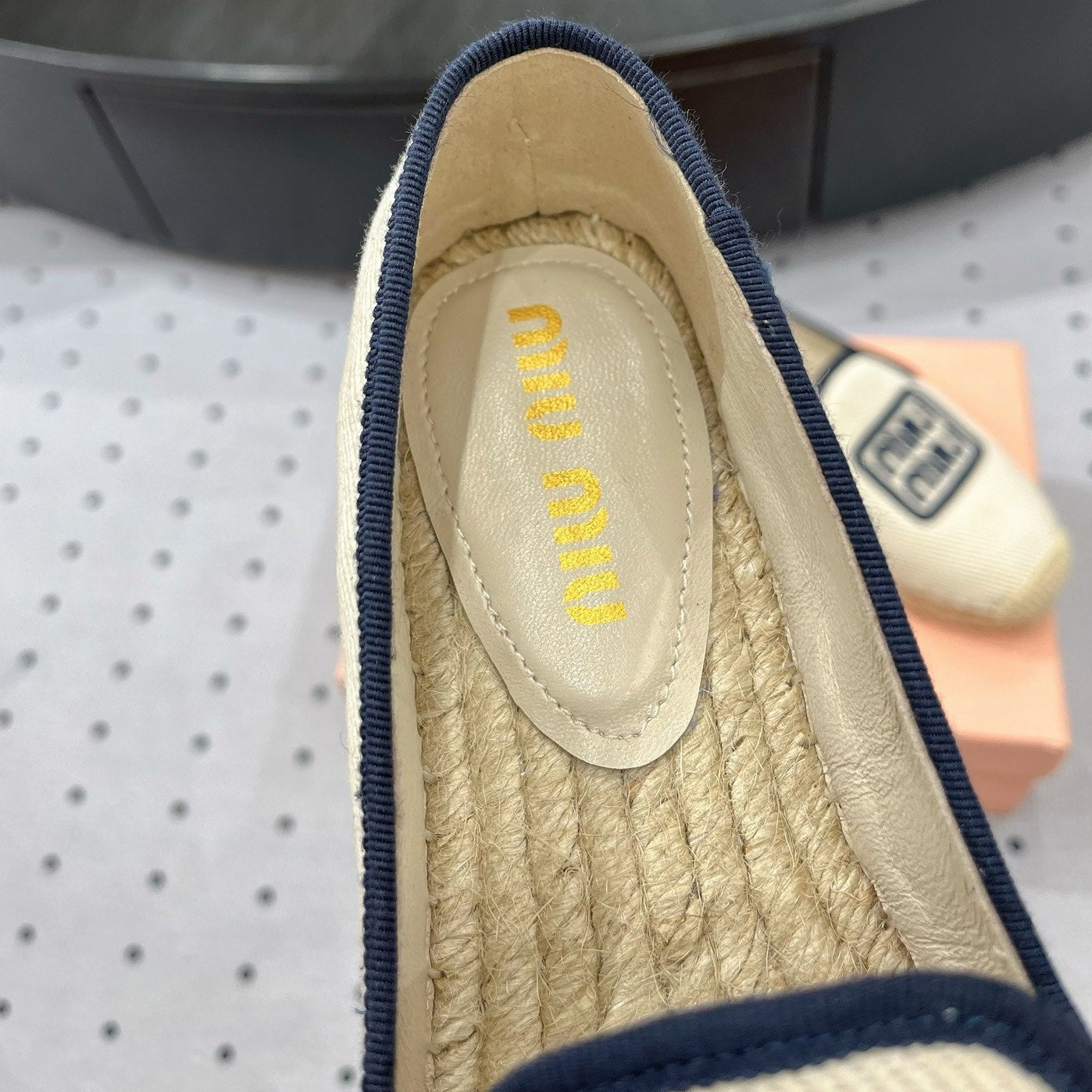 Loafer Shoes Ivory With Navy Border Fabric linen - 35