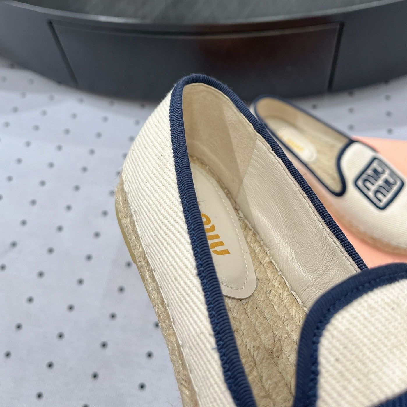 Loafer Shoes Ivory With Navy Border Fabric linen - 35