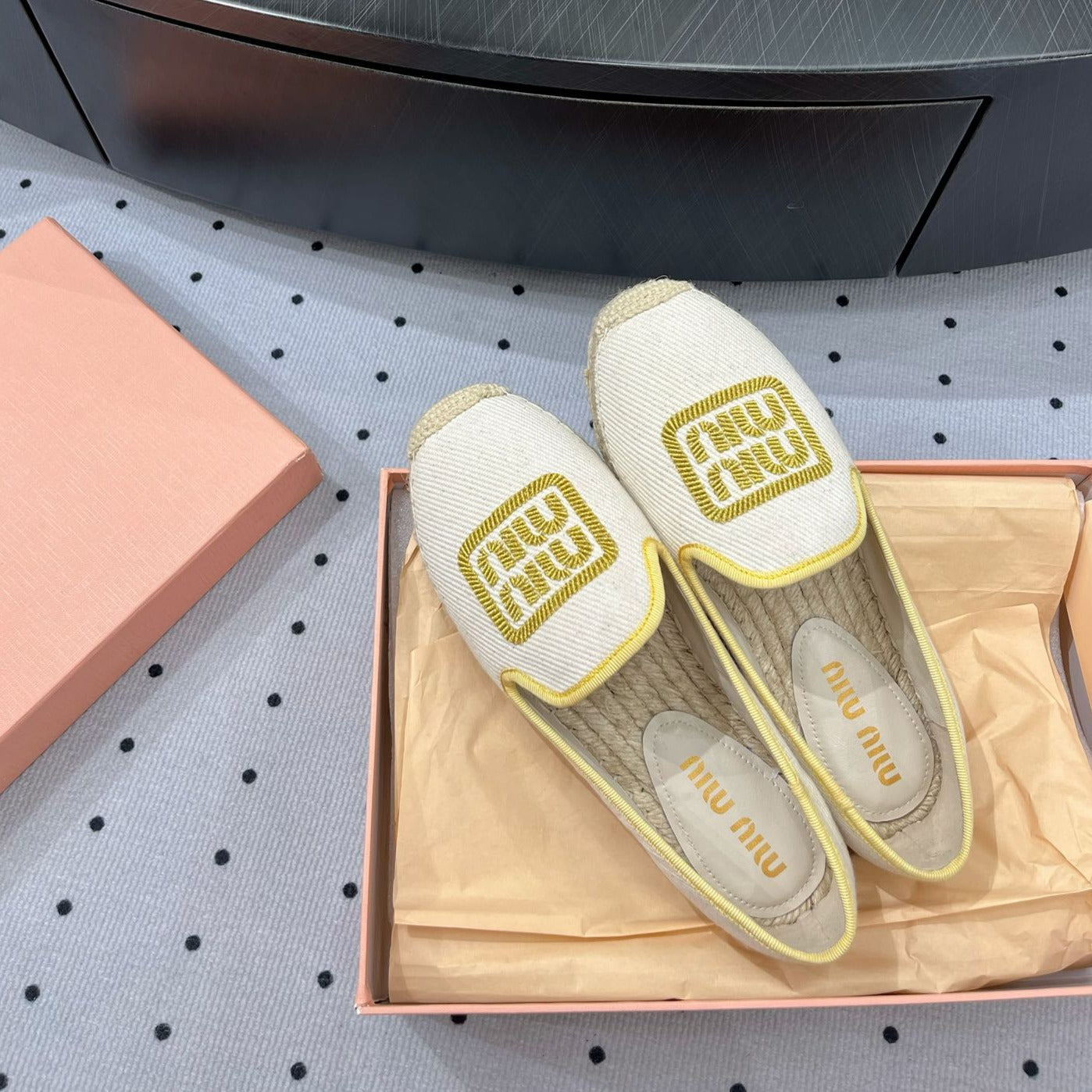 Loafer Shoes Ivory With Yellow Border Fabric Linen - 35