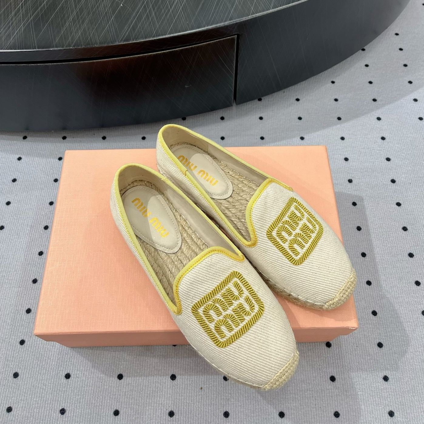 Loafer Shoes Ivory With Yellow Border Fabric Linen - 35