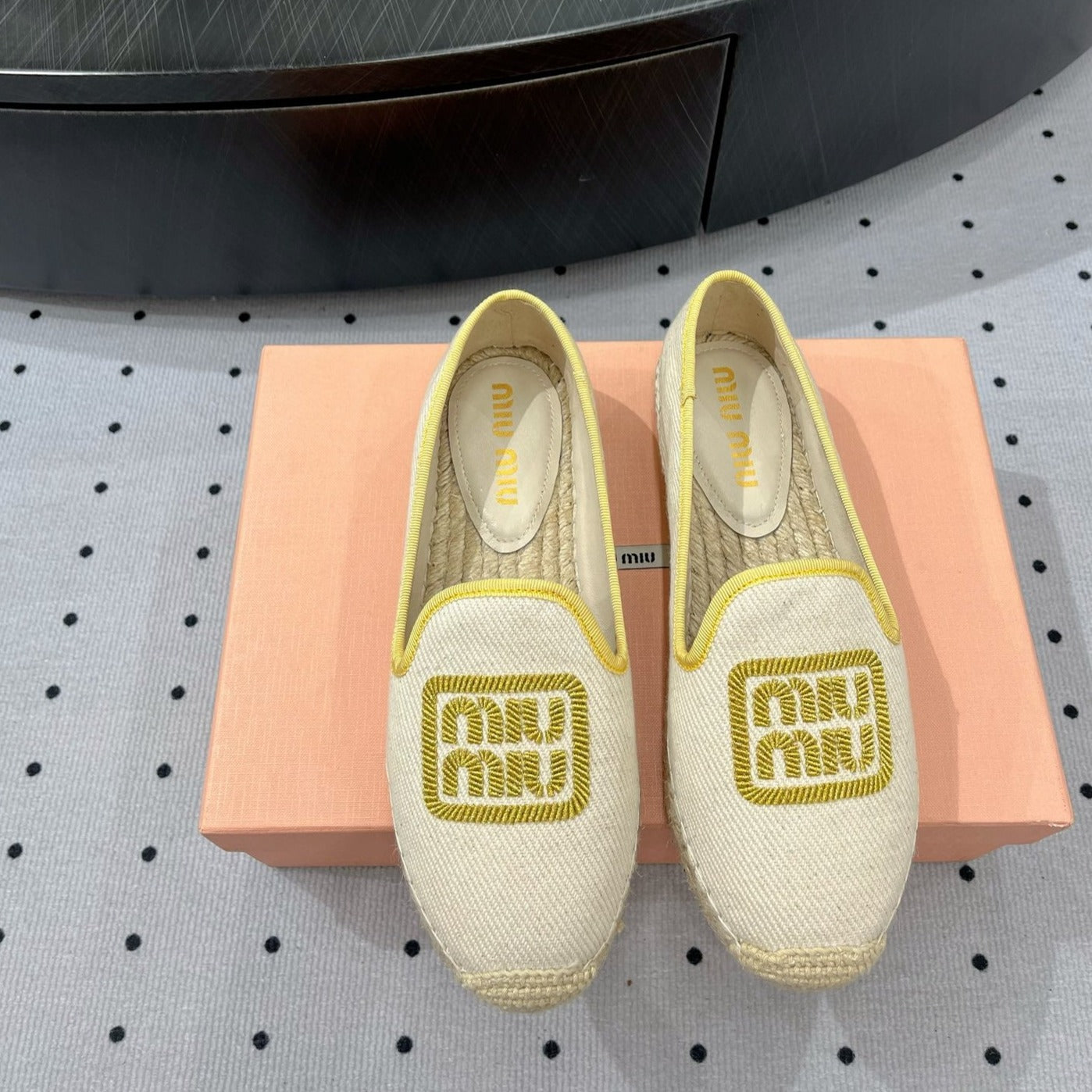 Loafer Shoes Ivory With Yellow Border Fabric Linen - 35