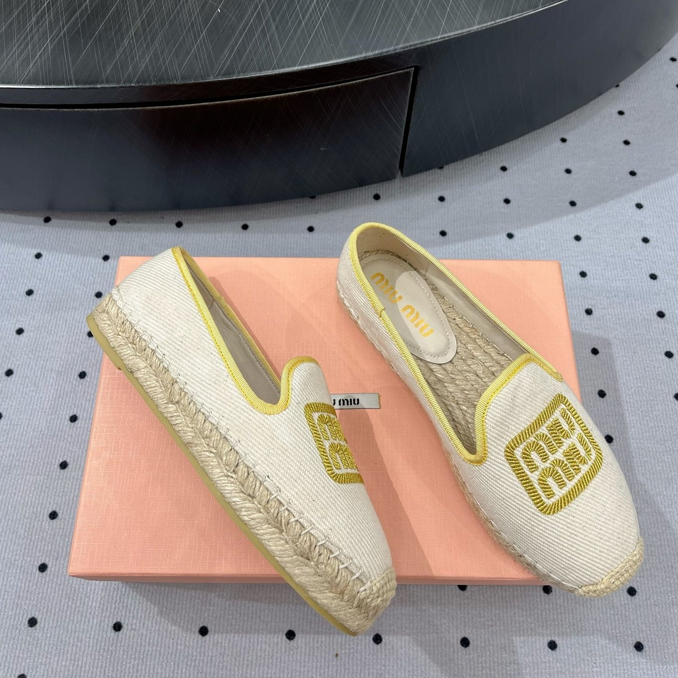 Loafer Shoes Ivory With Yellow Border Fabric Linen - 35