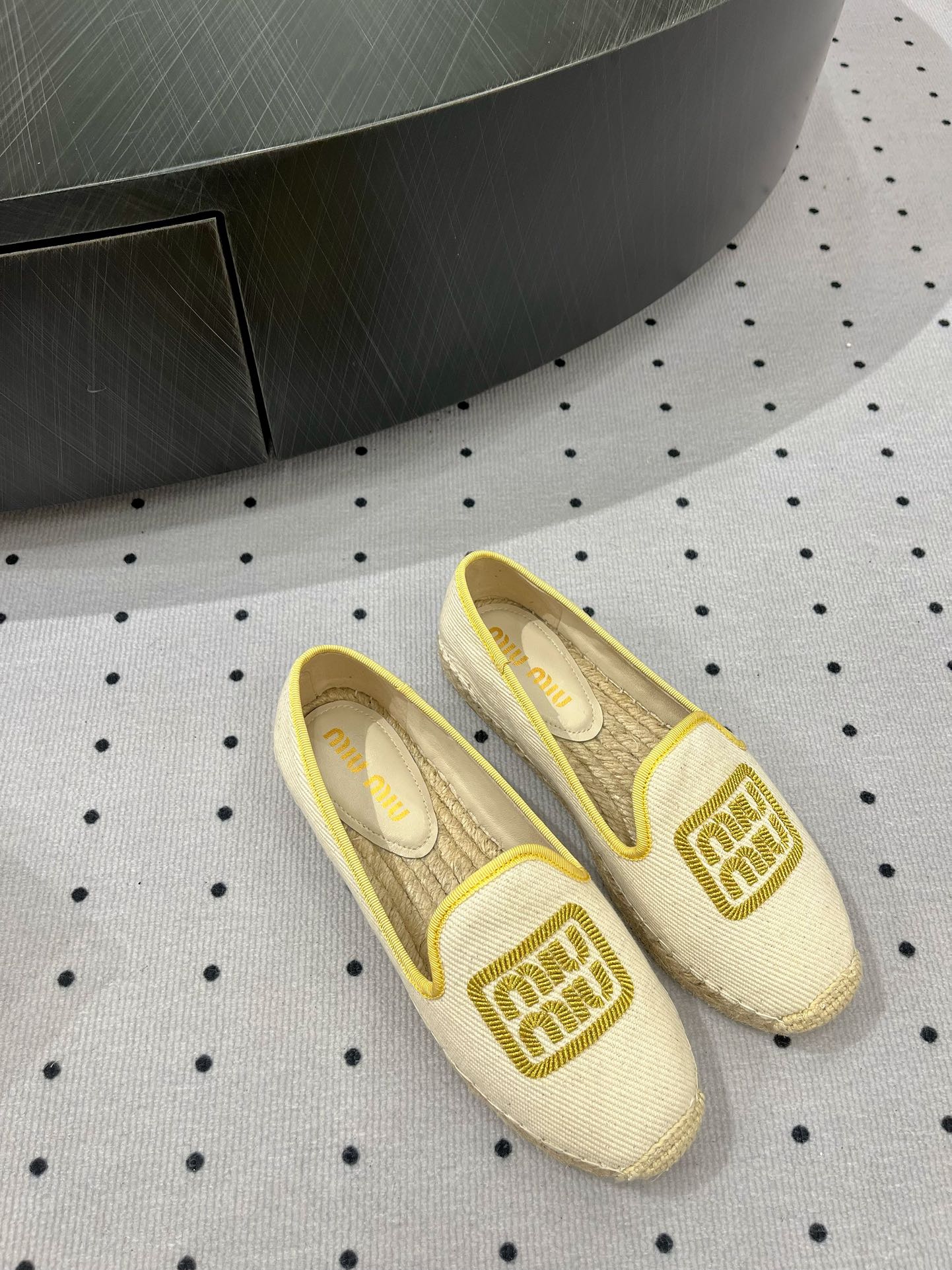 Loafer Shoes Ivory With Yellow Border Fabric Linen - 35