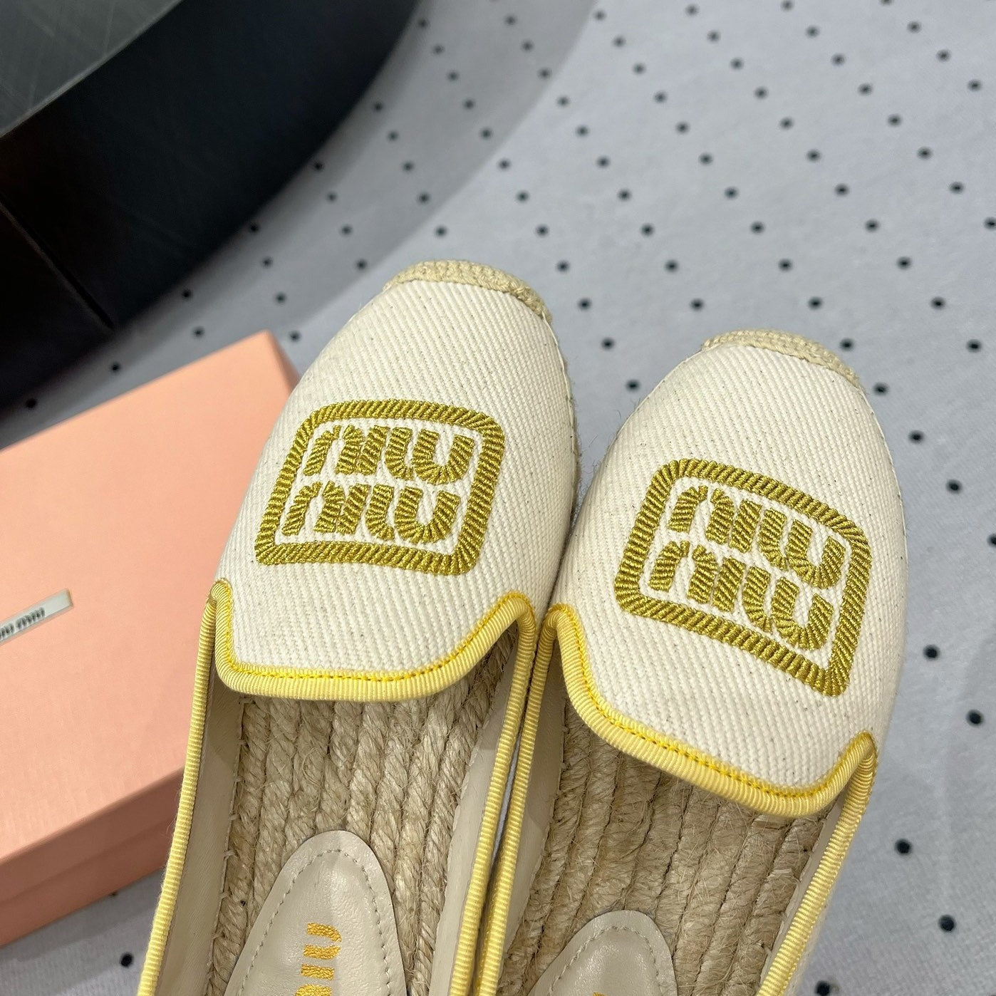Loafer Shoes Ivory With Yellow Border Fabric Linen - 35