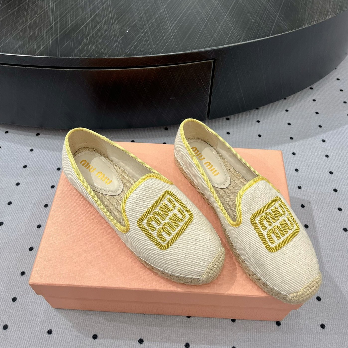 Loafer Shoes Ivory With Yellow Border Fabric Linen - 35